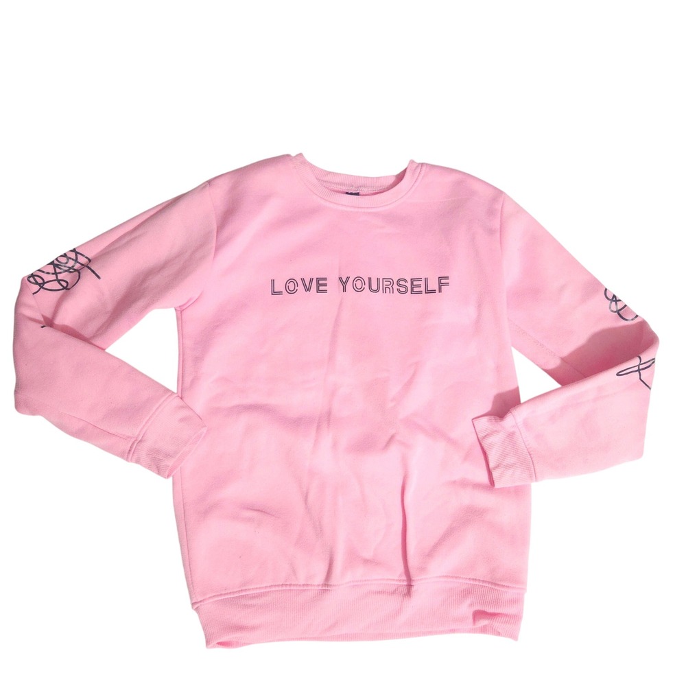 BTS Love Yourself Pink Crewneck Sweatshirt K-Pop Merch Logo Graphic Top